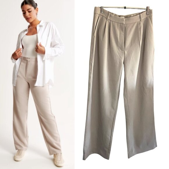 Abercrombie and Fitch Light Taupe High Rise Tailored Relaxed Straight Pant - Picture 1 of 7